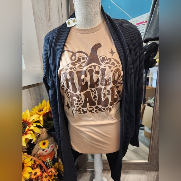 Hello Fall Soft Unisex Tee--Leopard pumpkin print shirt - Picture 2 of 3